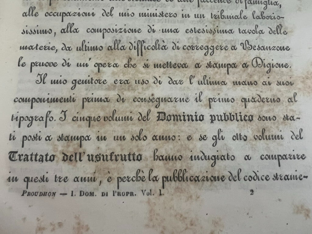 Livres Traité Del Domaine De Propriété'Proudhon Italien Anciens 1844