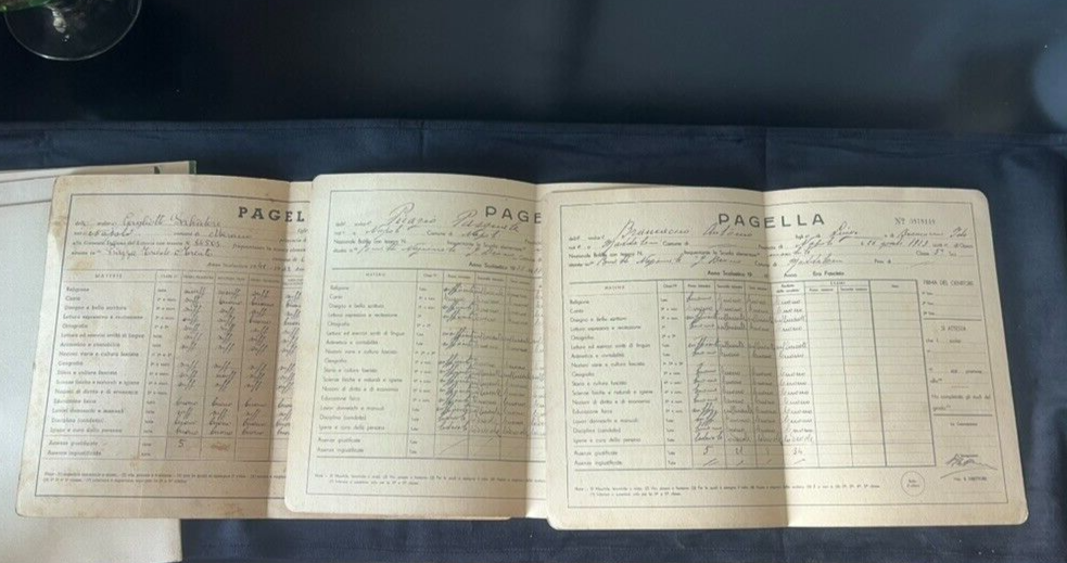 🔴 Report cards KINGDOM OF ITALY BALILLA cardboard stamps signatures original 1932 9 PIECES 