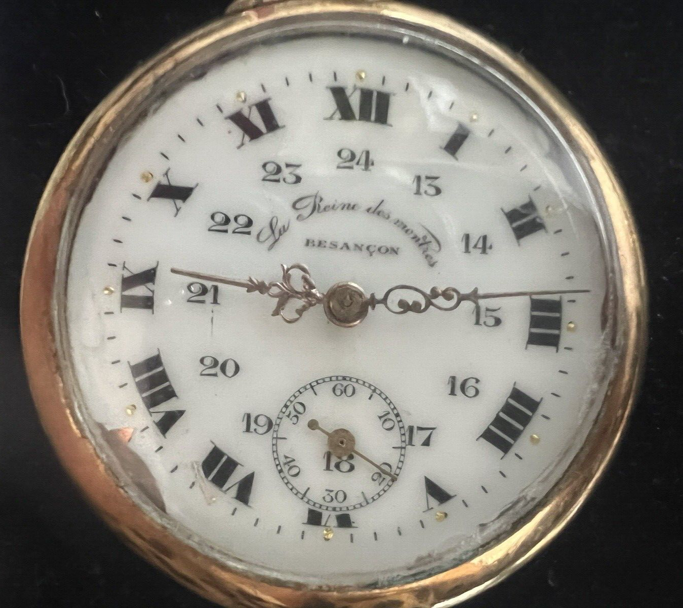 🔴 Orologio tasca uomo LA REINE DES MONTRES BESANCON manuale laminato ORO