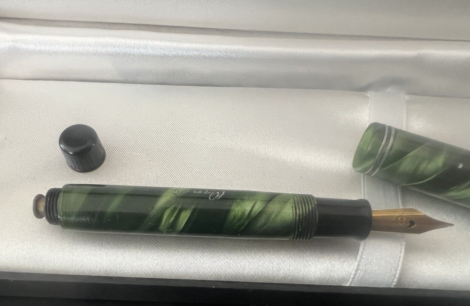 Omer Extra Stylo-Plume Stylo à Plume Celluloid Vert Marbré Écrit Vintage