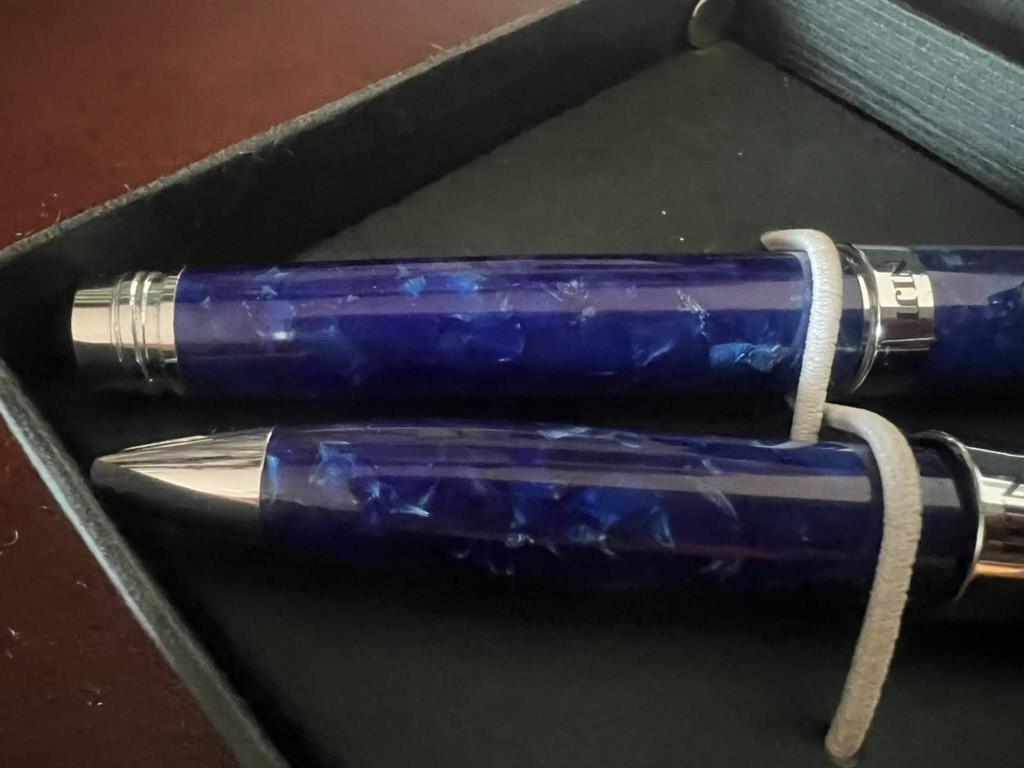 🔴 NIJI penna stilografica e sfera BLU RESINA IRIDESCENTE scrivono con astuccio