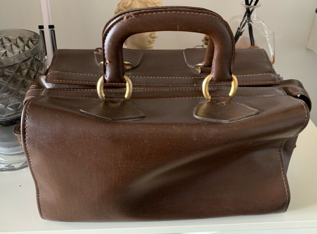 🔴 Borsa DOTTORE marrone in similpelle vintage da collezione