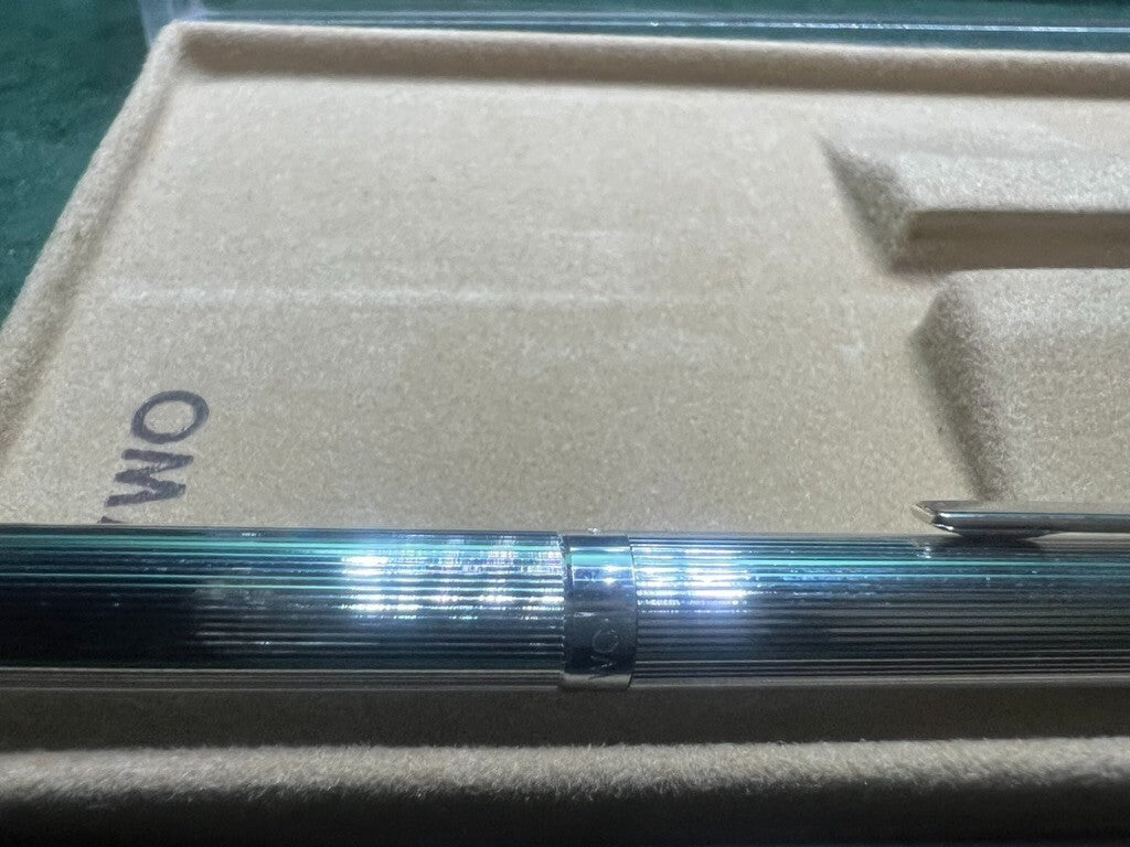 🔴 OMAS penna sfera cromata a righe Rinascimento scrive con astuccio