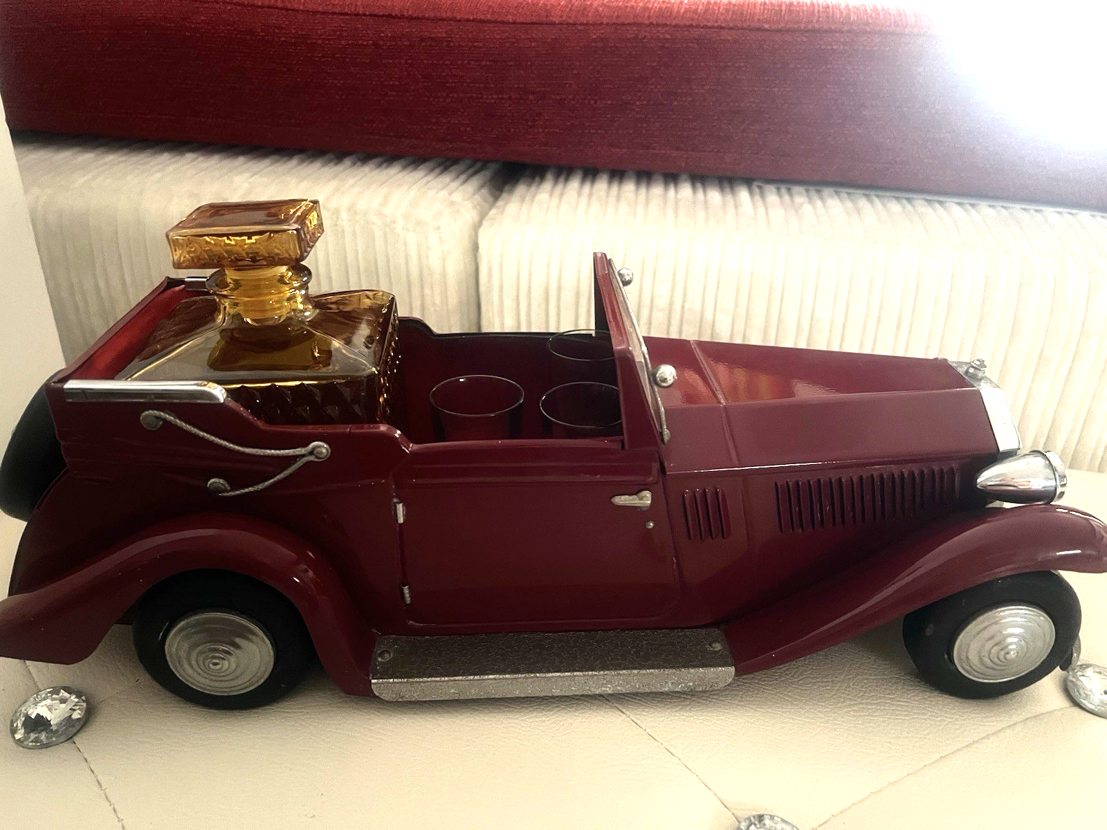 🔴 ROLLS ROYCE auto Set Bar VIP rosso decanter bicchieri cristallo vintage '60