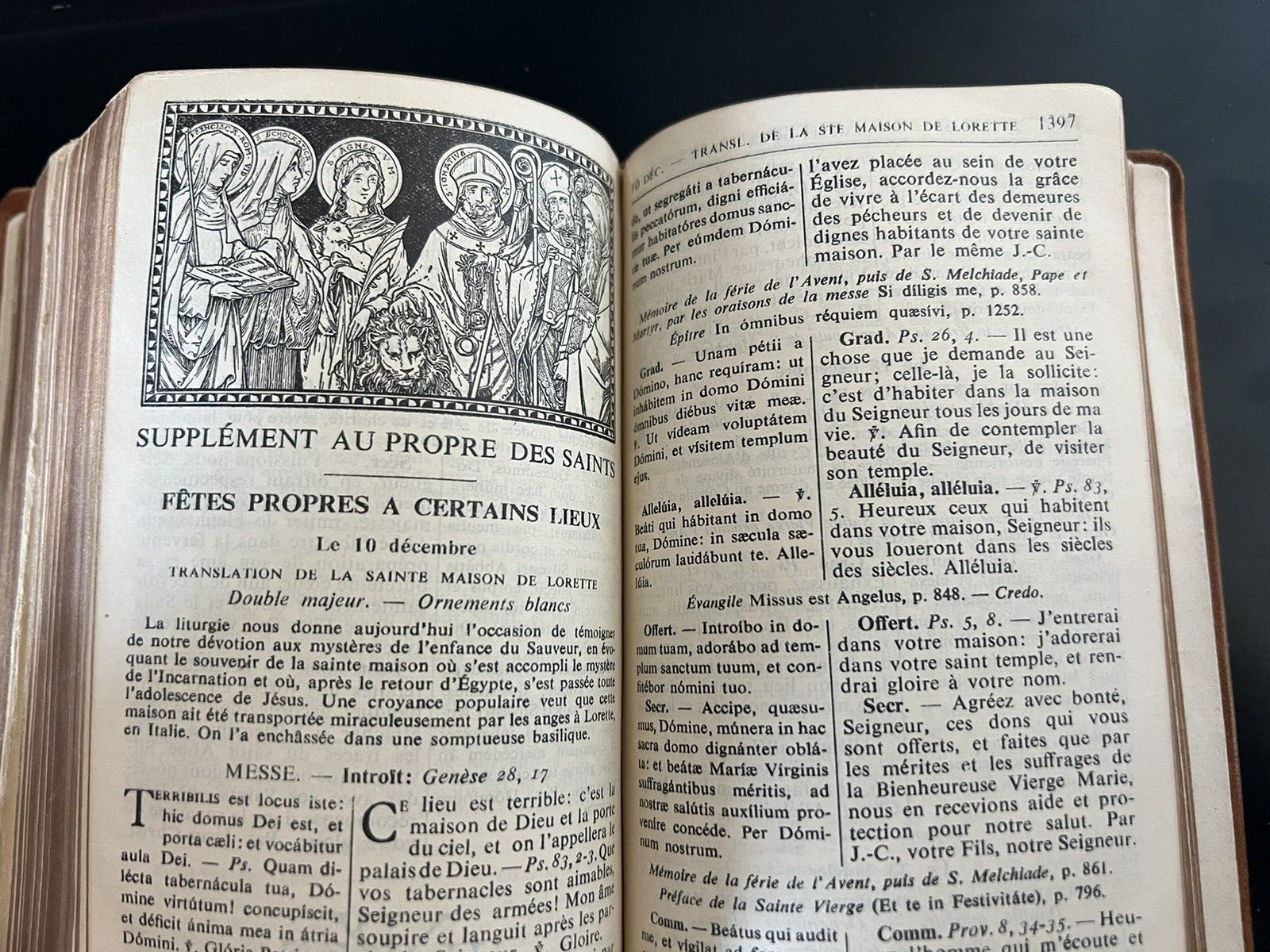 🔴 MISSEL VESPERAL ROMAIN Buch aus Vollnarbenleder mit LEFEBURE-Etui, Vintage 1947 