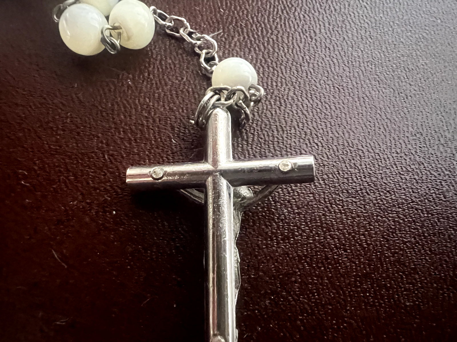 Collier Chapelet Madonna de Pompéi Maillechort Avec Trousse Effet Nacre