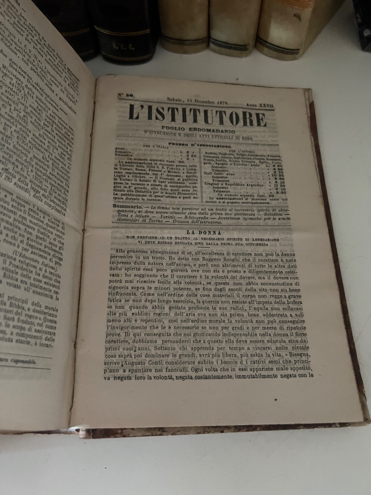 Livre L'Istitutore Feuille Toutes les Semaines De Instruction Actes Officiels