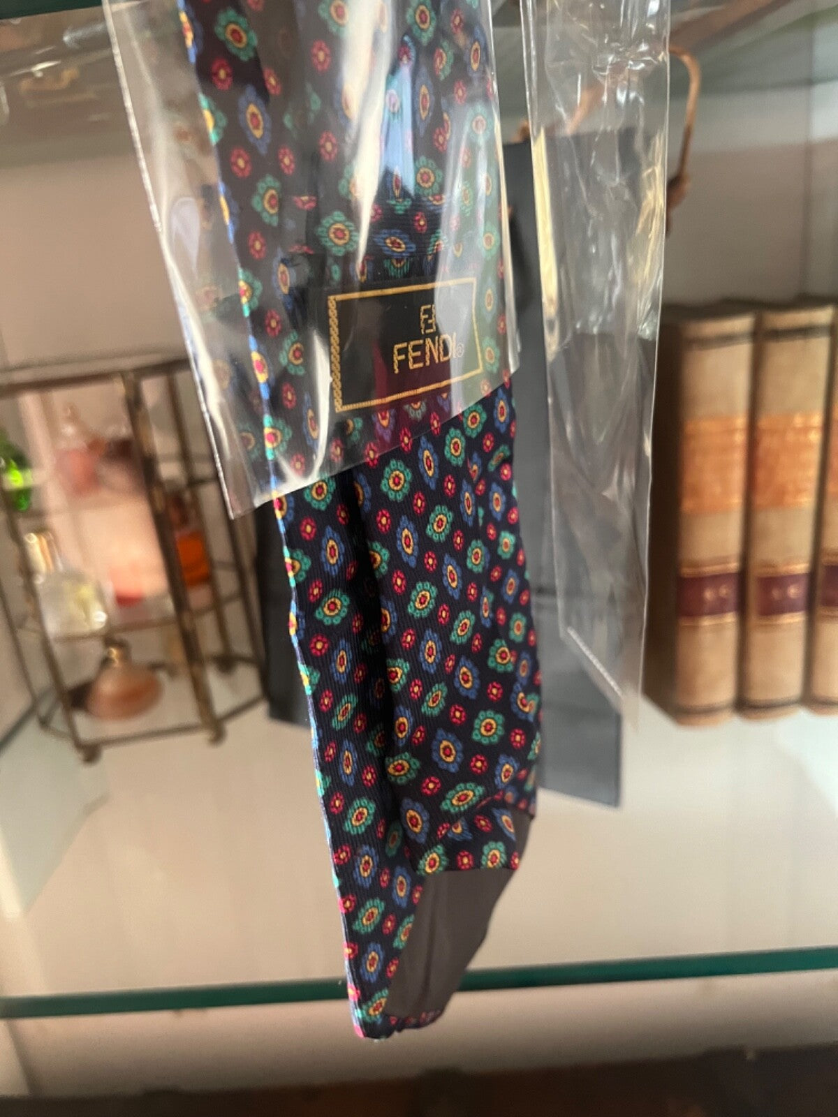 🔴 FENDI cravatta uomo SETA BLU AZZURRA ROSSA FIORI classica italiana busta