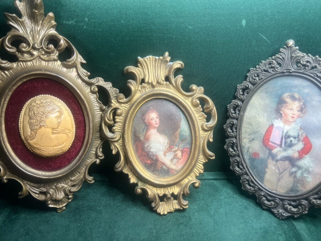 🔴 Quadri MINIATURE fiori cornice MERLETTI bronzo legno italiani vintage