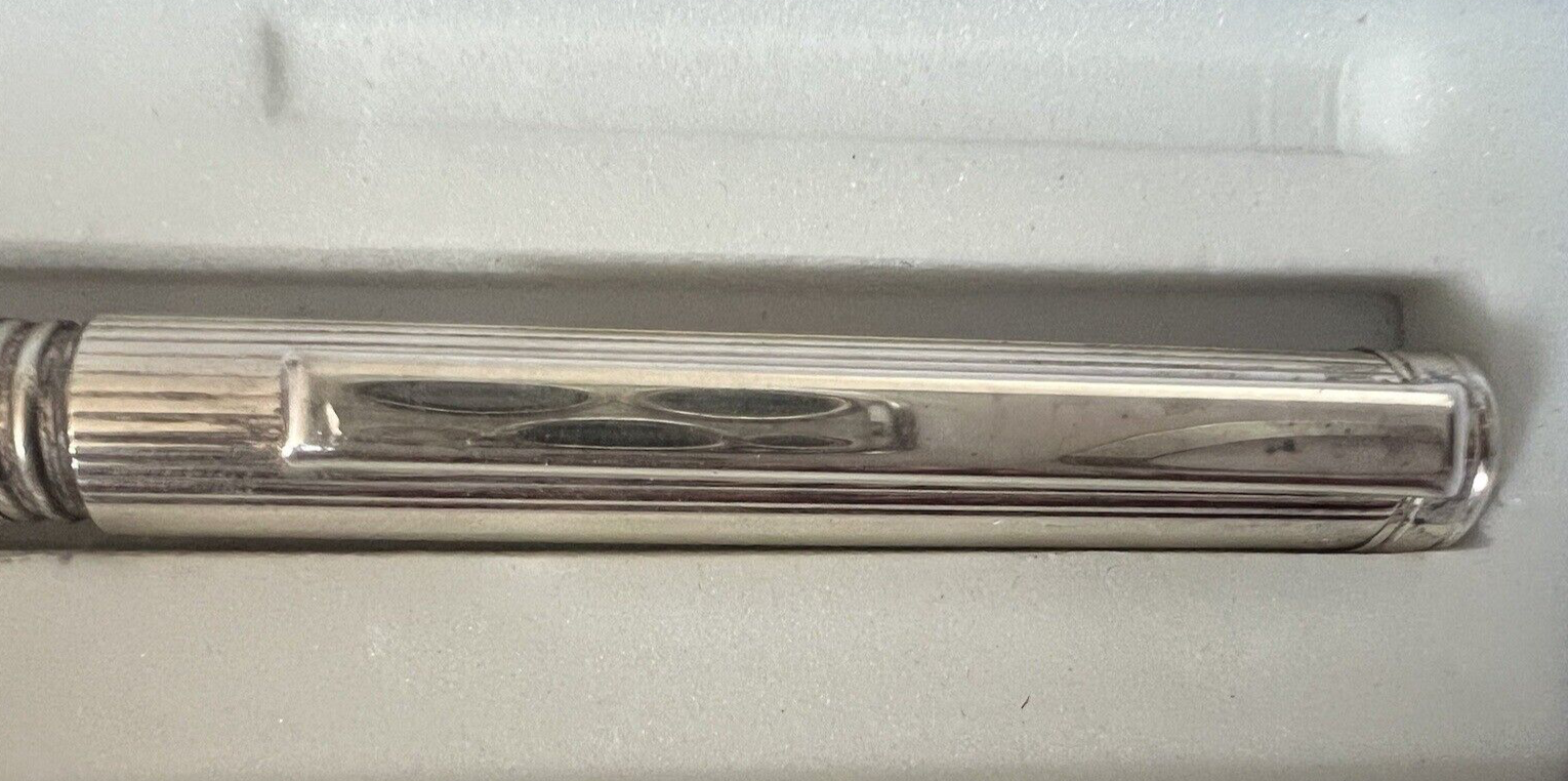 🔴 Penna sfera ARGENTO MASSICCIO righe bassorilievo scrive italiana vintage 9