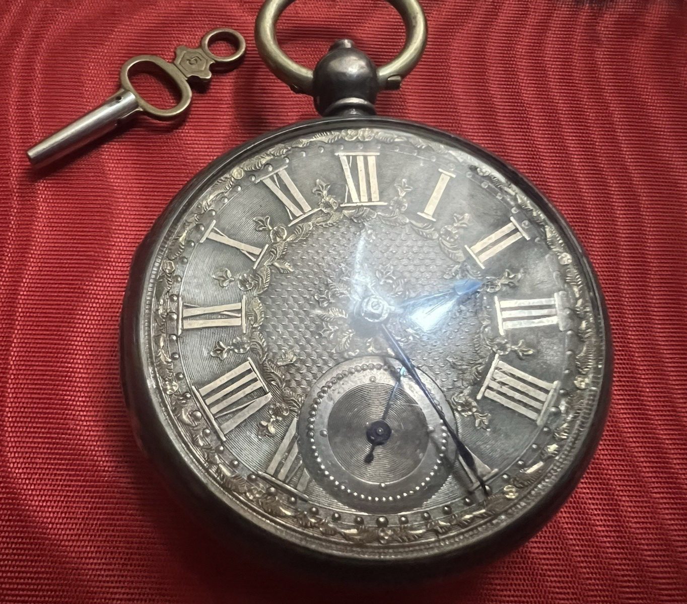 Montre Poche Argent 925 A Cane 3 Charnières Antique Londres 1870 Fonctionne
