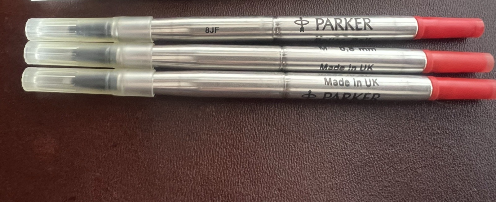 🔴 PARKER refill penna Roller Ball ROSSO M 0,8 mm 8JF ricarica ricambio 3 Pz