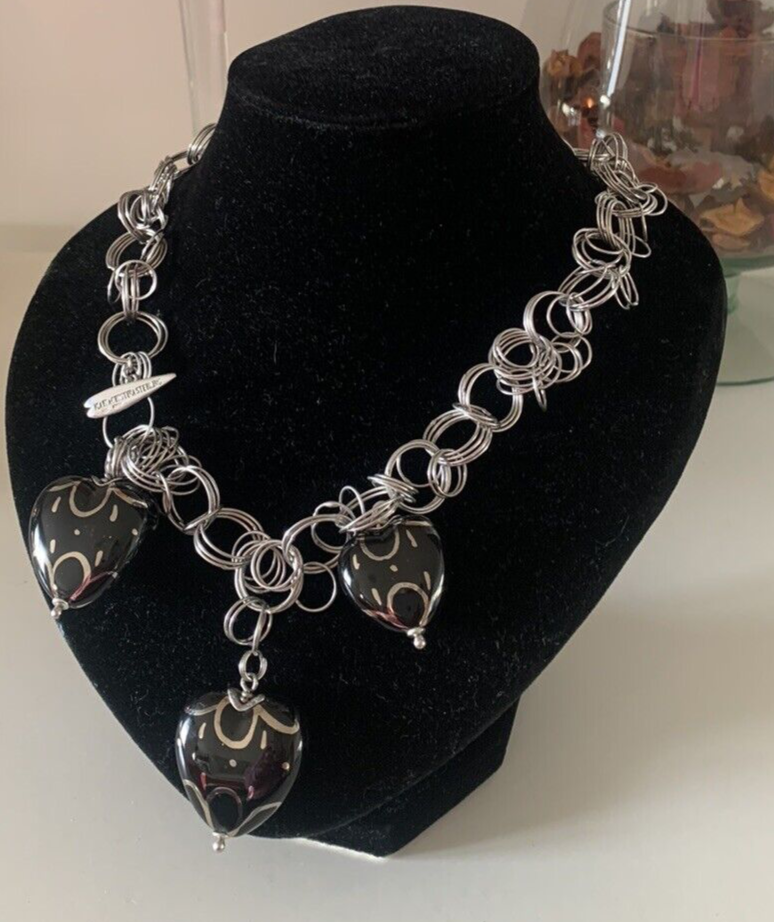 🔴 COLLANA, collier MARIA CRISTINA STERLING tutto in argento rodiato e cuori