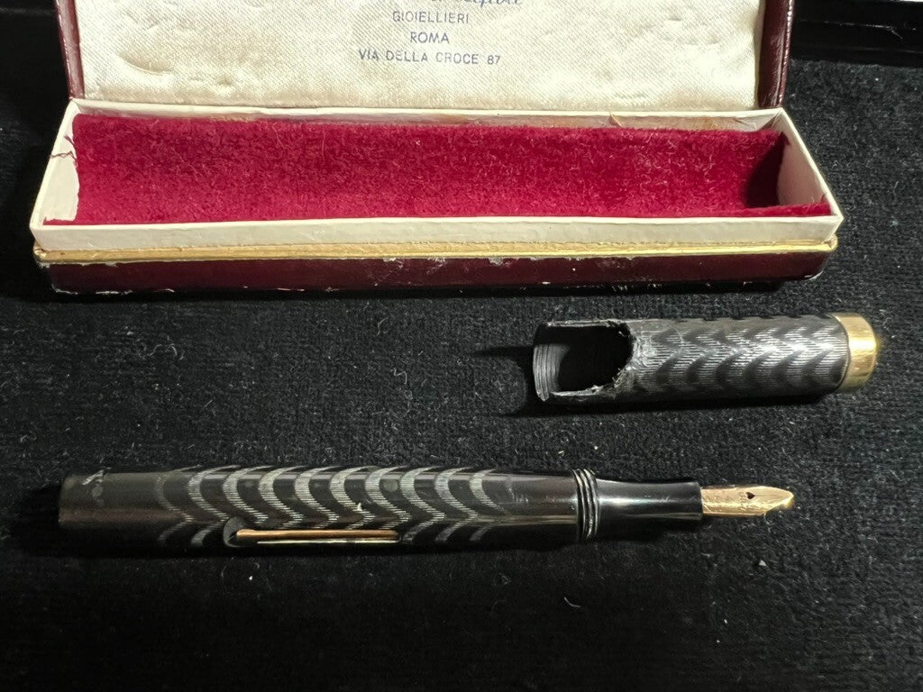 🔴 J HARRIS & Co penna stilografica a leva pennino ORO 14 K vintage 1940