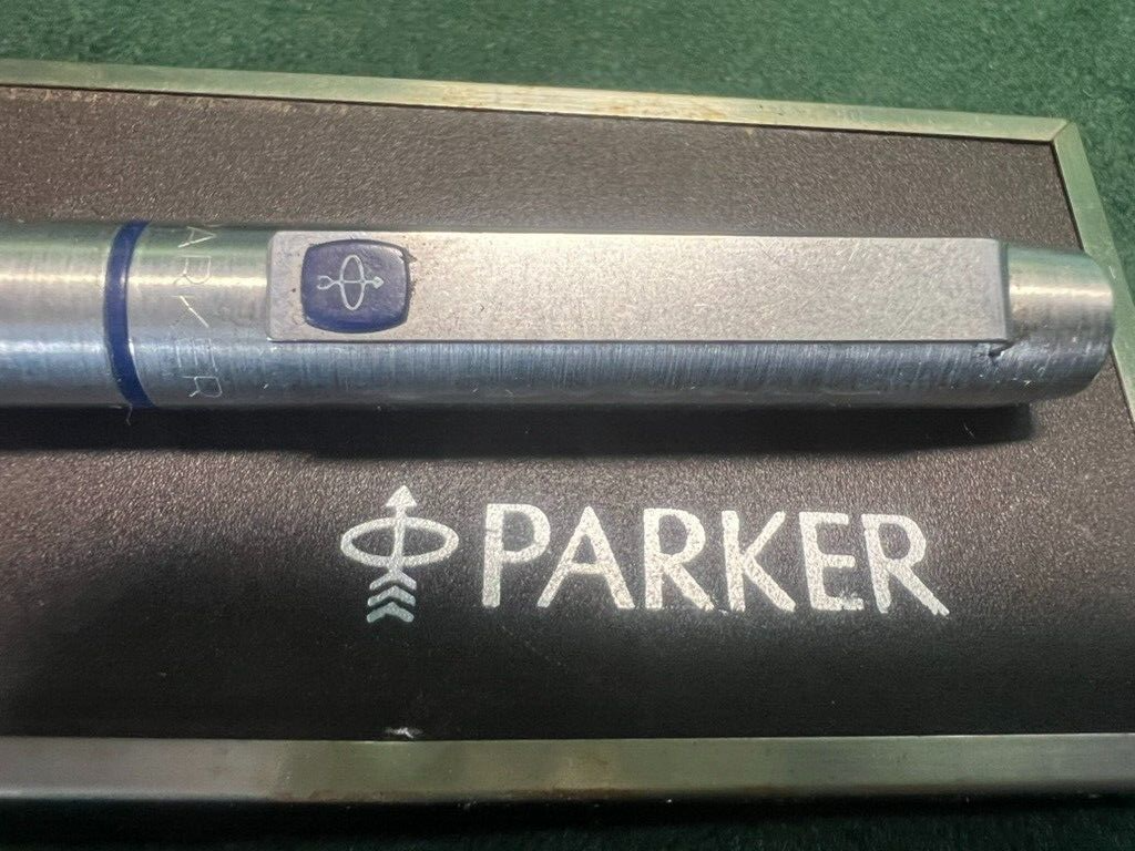 🔴 PARKER penna stilografica 25 cromata sigillo BLU a cartuccia vintage 1970