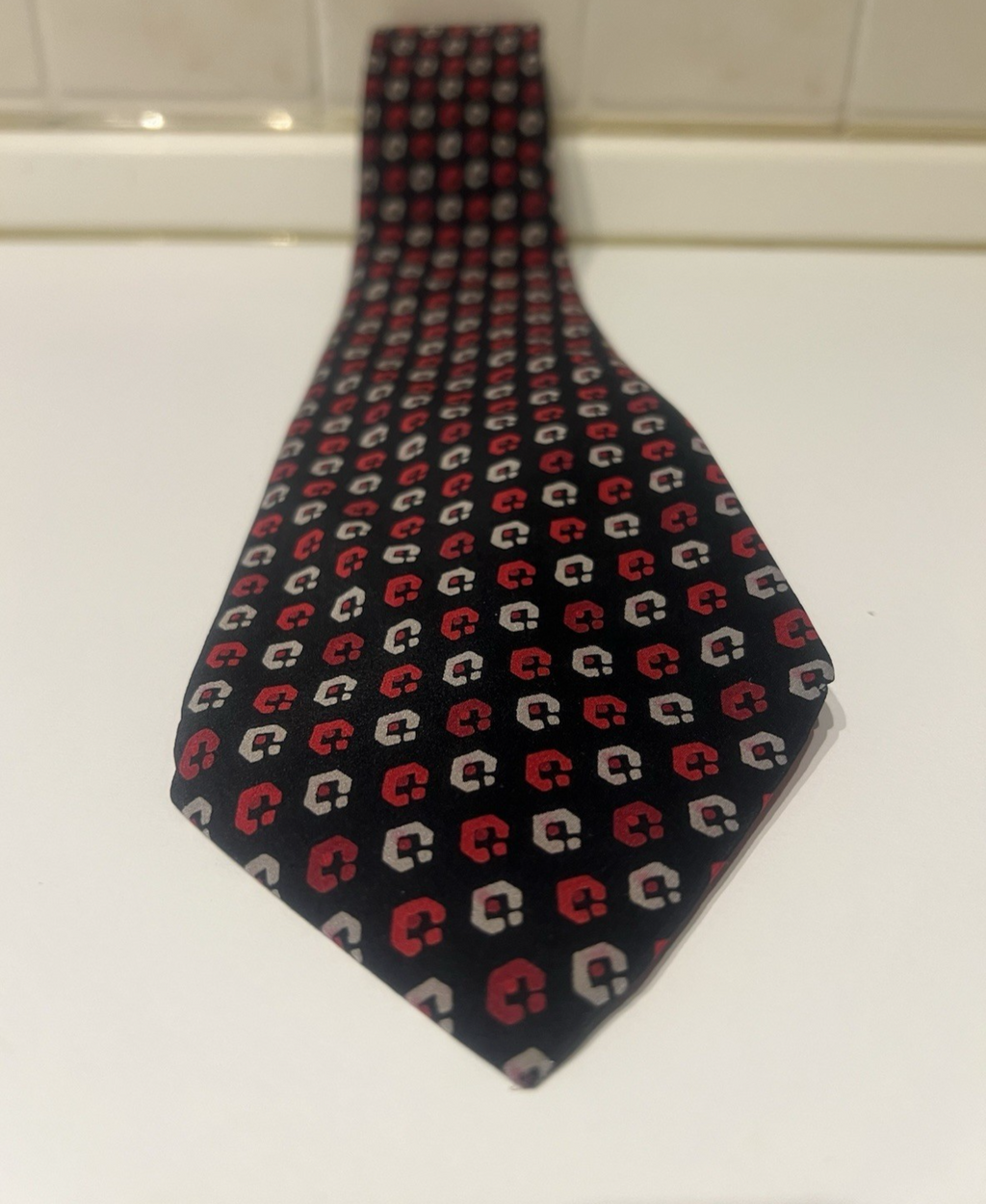 YSL Silk Tie YVES SAINT LAURENT Red Black White Pure Silk