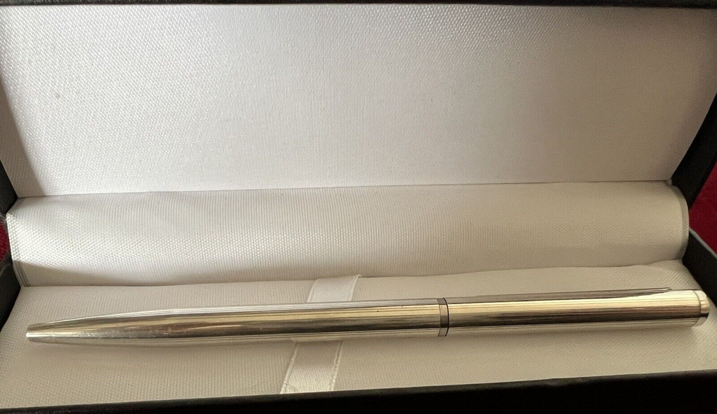 Stylo-Plume Sphère Argent Massif 925 Rayures Bas-Relief Écrit Vintage 16