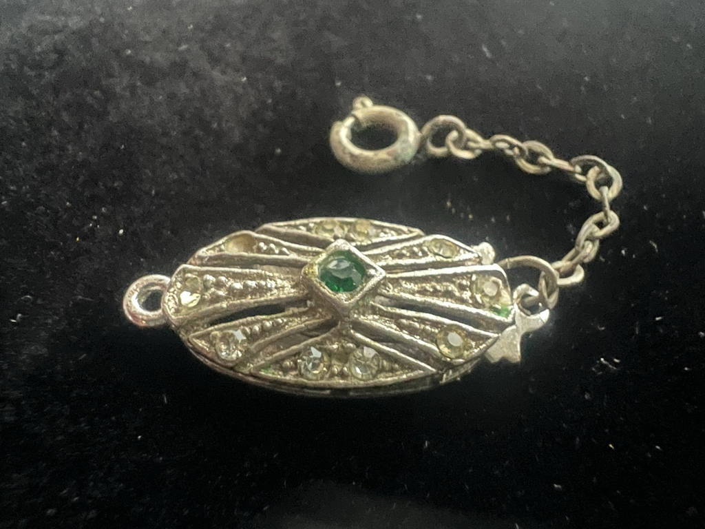 🔴 ARGENTO 835 chiusura collana gancio 1 filo con pietra verde vintage