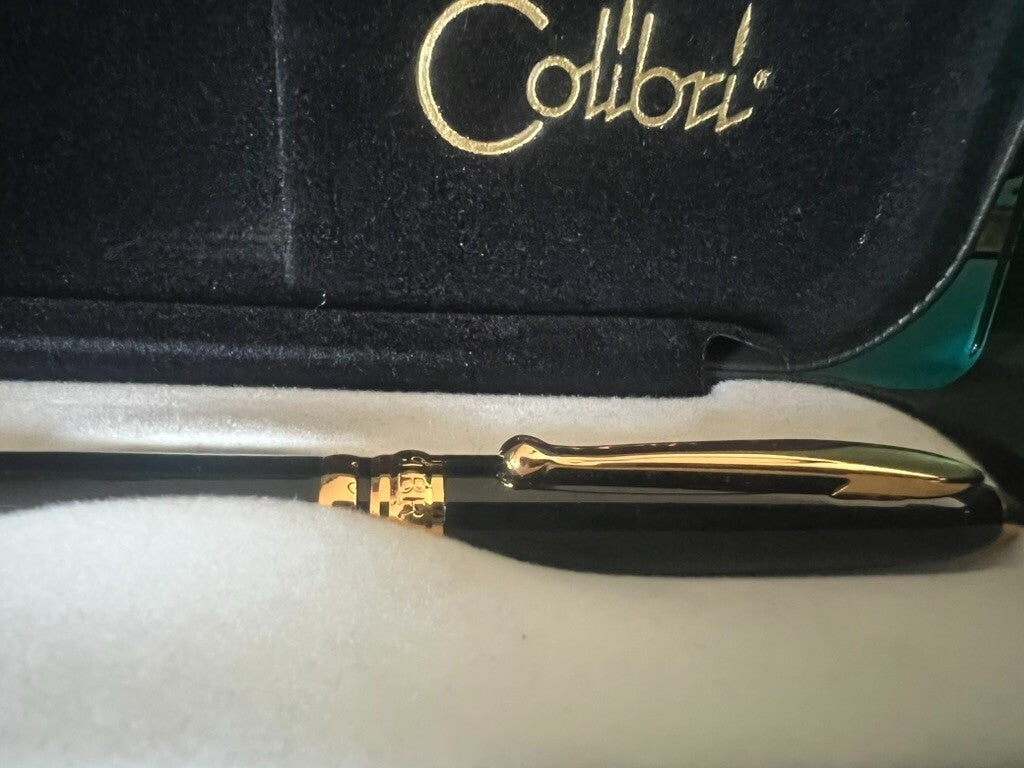 🔴 COLIBRI' penna stilografica lacca nera profili dorati pennino M con converter