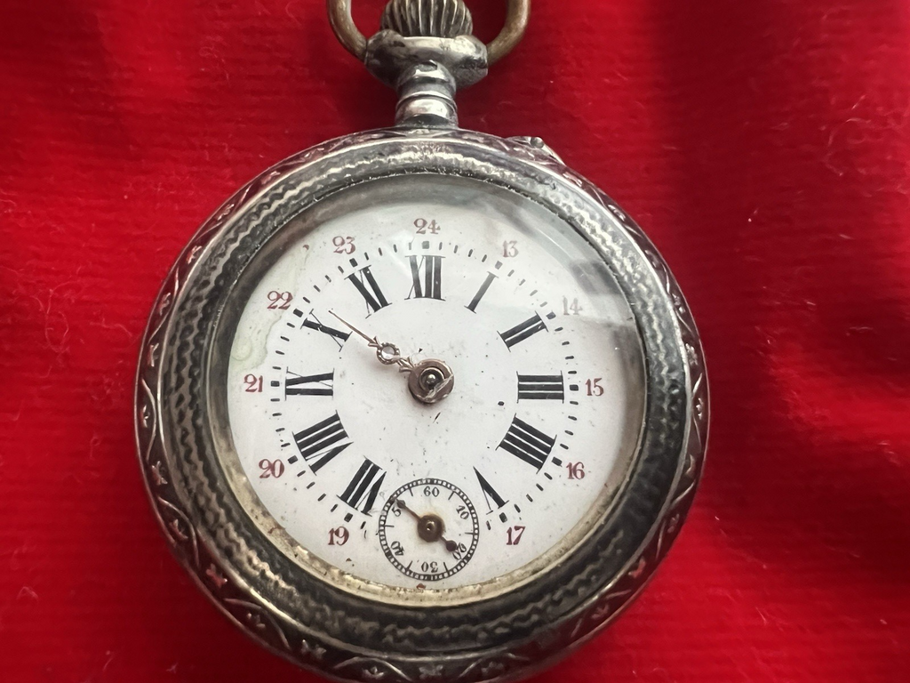 🔴 Orologio tasca ARGENTO 800 donna da revisionare parti vintage cilindri 5