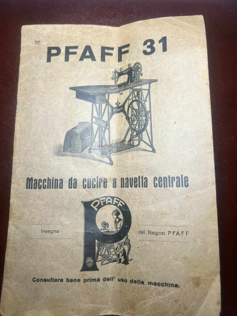 🔴 Bedienungsanleitung für die Nähmaschine PFAFF 31, Original-Garantieheft aus Italien 