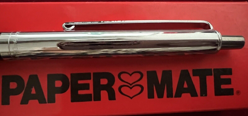 🔴 PAPERMATE penna sfera GRAND PRIX MESSICO cromata a pulsante vintage 1992