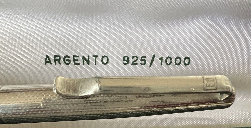 🔴 Penna sfera ARGENTO MASSICCIO 925 onde bassorilievo guillocchè vintage 10
