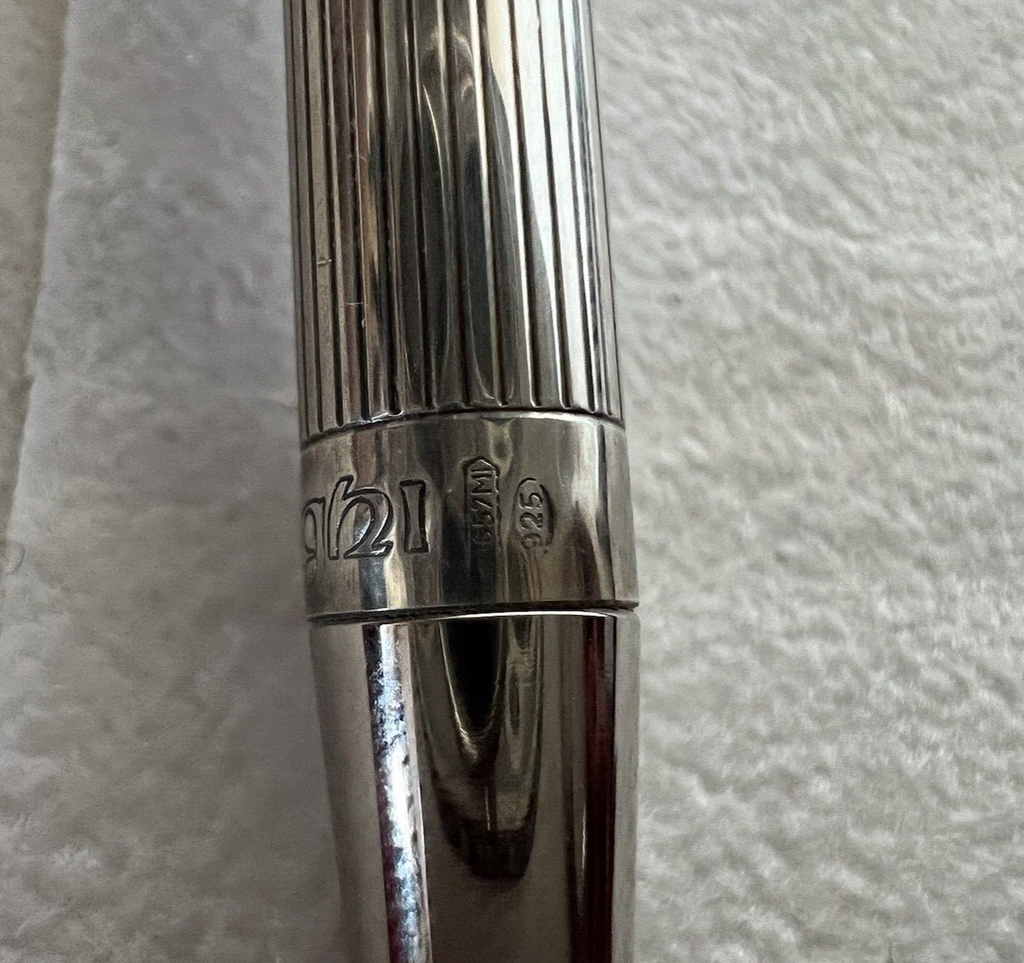 Settelaghi Stylo-Plume Sphère Argent 925 Massif Rayé Avec Certifié Garantie 2