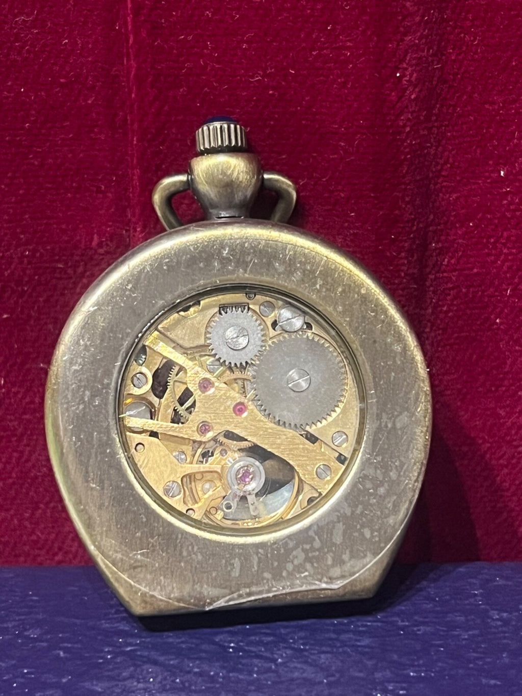 Montre Poche Homme Squeletté Mouvement Manuel Fonctionne Couronne Cabochon