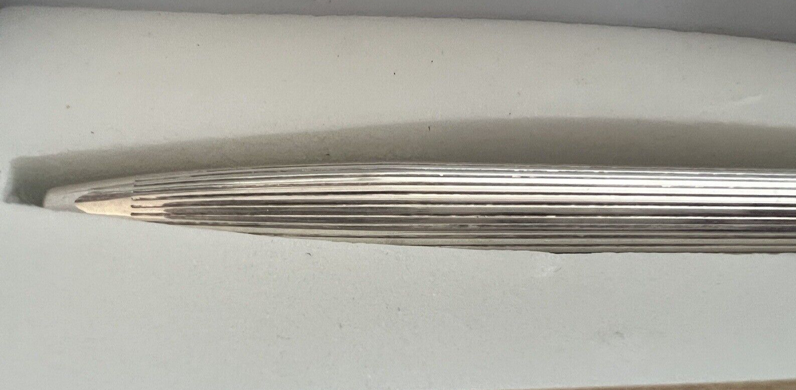 Stylo-Plume Sphère Argent Massif Rayures Bas-Relief Écrit Italienne Vintage 9