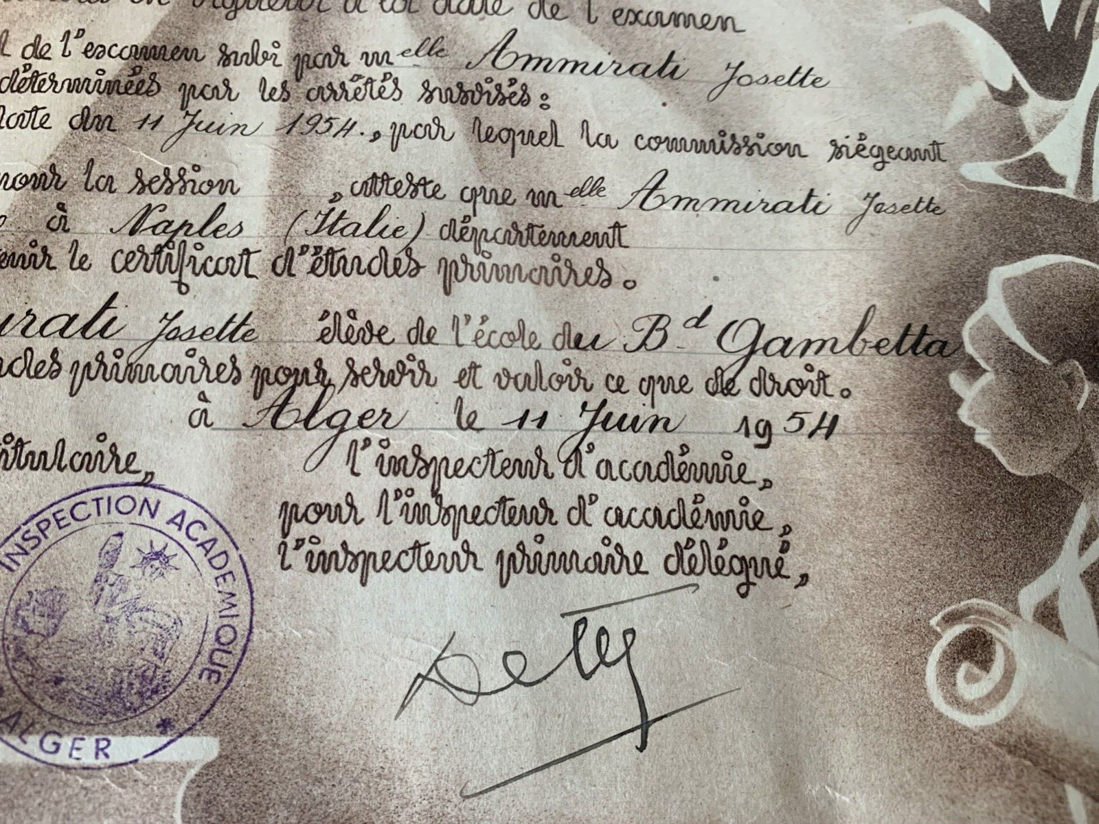 🔴 Drucken Sie das DIPLOM DER ELEMENTARSCHULE Algerien in französischem Originaltitel von 1954 