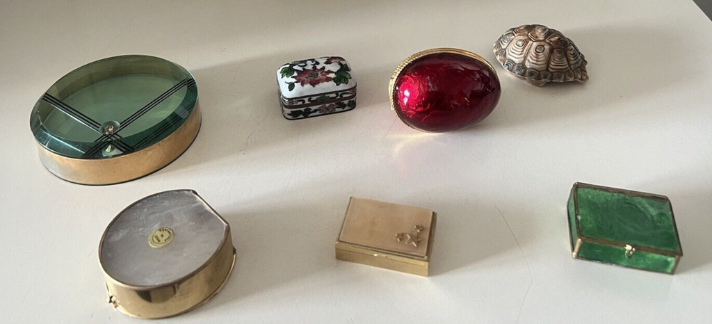 🔴 Scatole cofanetti scatoline ottone e vetro metallo e fabergè vintage