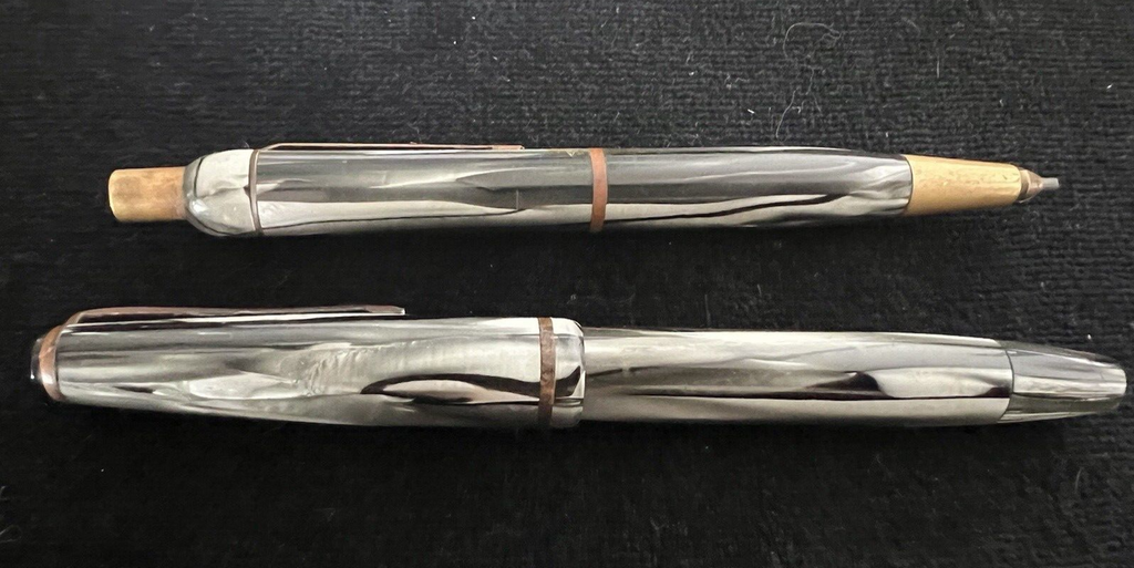 🔴 SILPA penna stilografica CELLULOIDE pennino ORO e Matita meccanica ANTICHE 30
