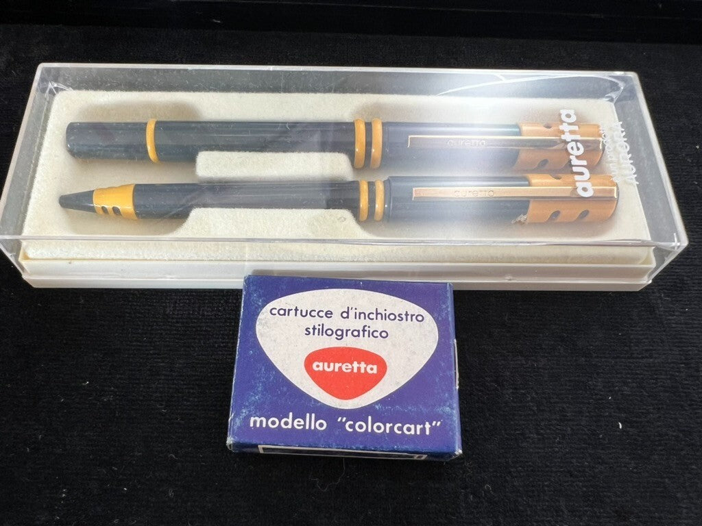 🔴 AURETTA penna stilografica By Aurora Club grigio giallo e sfera vintage B
