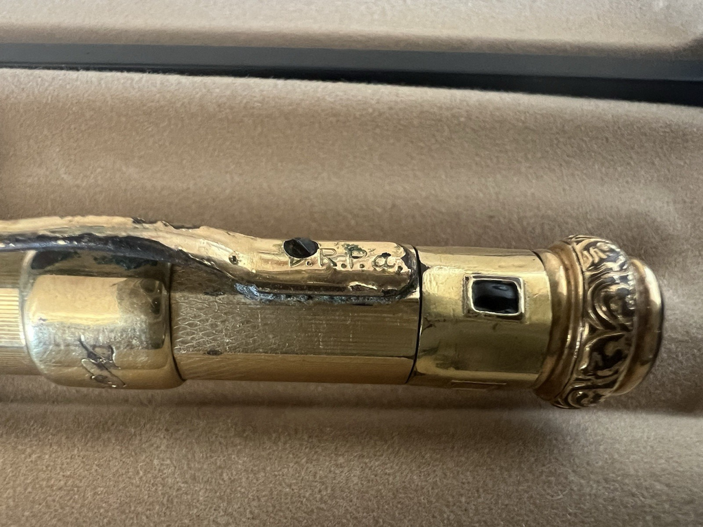 🔴 KOSCA mechanical pencil guilloche 18k gold plated antique pencil early 1900s 