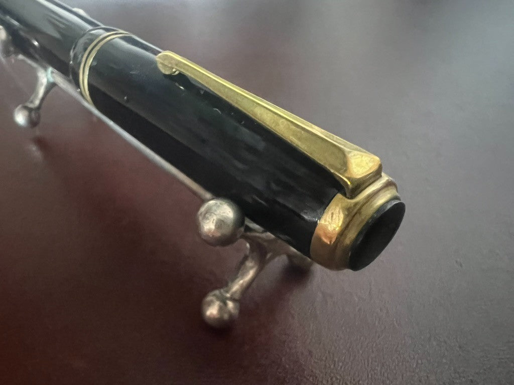 🔴 Penna stilografica celluloide nera pulsante di fondo italiana vintage