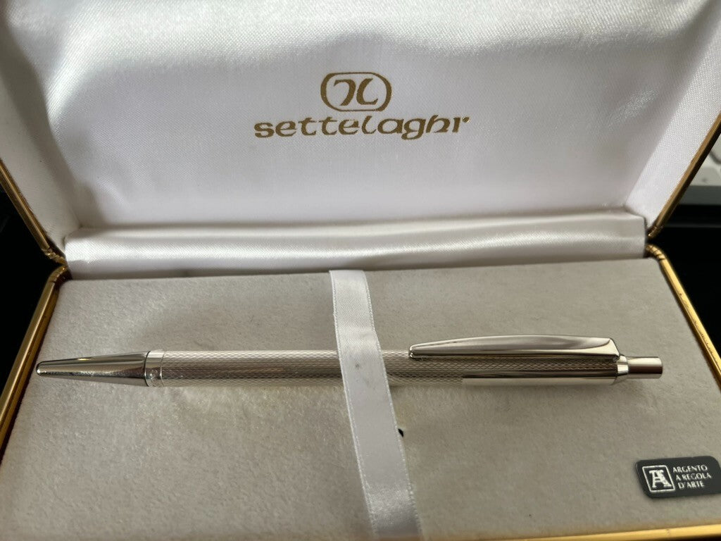 Settelaghi Stylo-Plume Sphère Argent 925 Massif Guillocchè Fenêtre Personnel 7