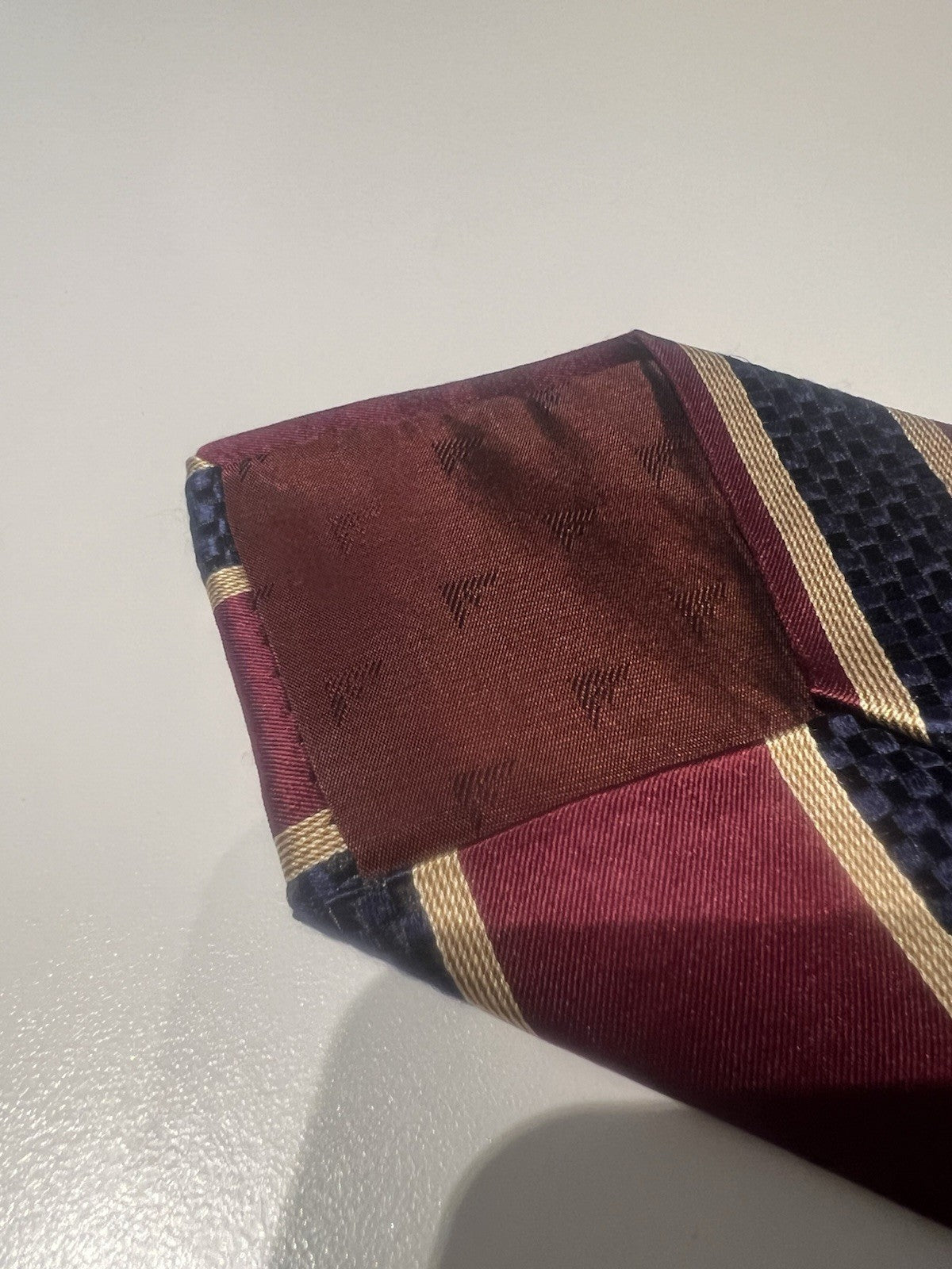 EMPORIO ARMANI Men's Tie Pure Silk Blue Bordeaux Stripes