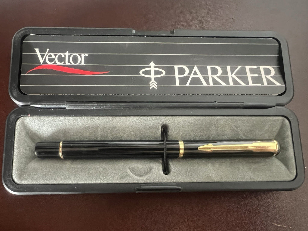 Parker Stylo-Plume Sphère Roller Vector Laque Noire Écrit Recharge Avec Etui