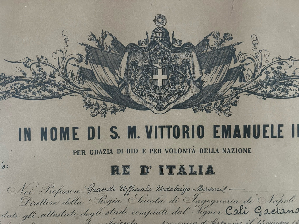 Regno Italie Diplôme Universitaire Ingénierie Vittorio Emanuele III 1924