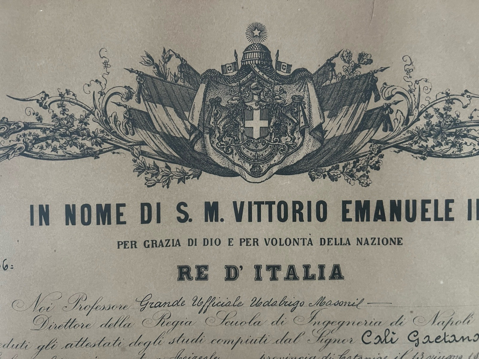Regno Italie Diplôme Universitaire Ingénierie Vittorio Emanuele III 1924