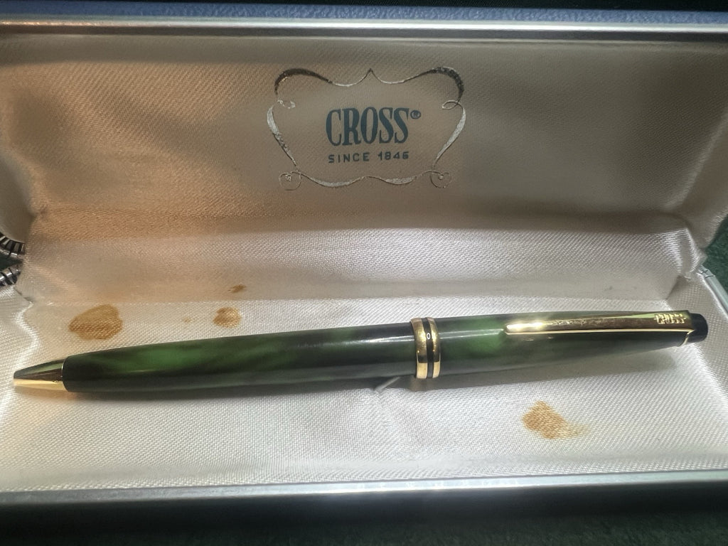 Kreuz Stylo-Plume Sphère Résine Vert Marbré Écrit Seltener Vintage 