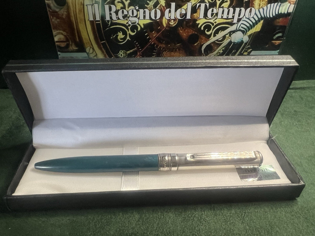 Marlen Stylo-Plume Sphère Argent 925 Et Vert Écrit Vintage