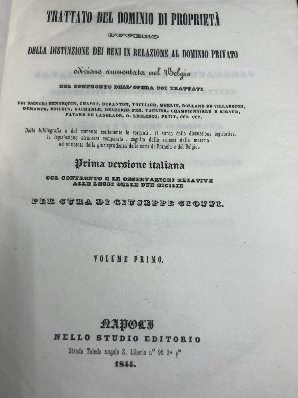 Livres Traité Del Domaine De Propriété'Proudhon Italien Anciens 1844