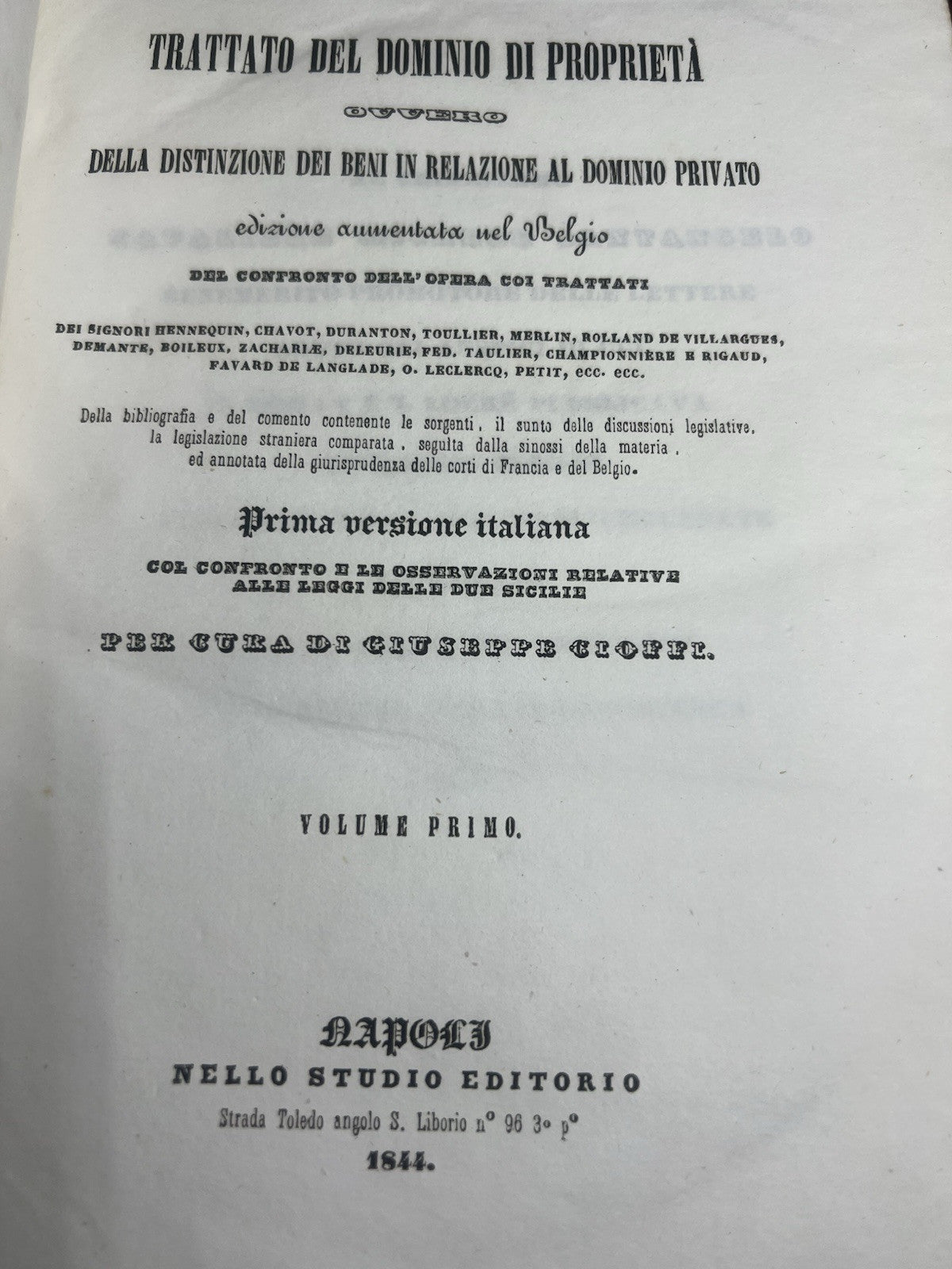 Livres Traité Del Domaine De Propriété'Proudhon Italien Anciens 1844