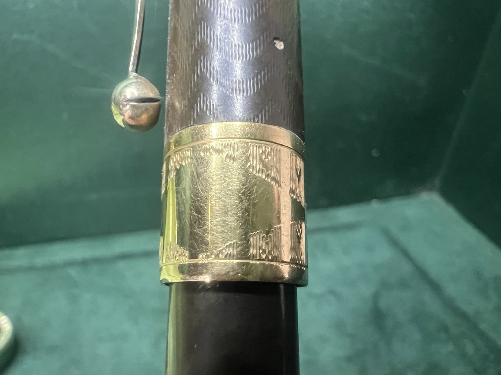 Lápiz Pluma Fuente Ebonita Cincelado de Palanca Nib Y Borde Oro 14K Vintage