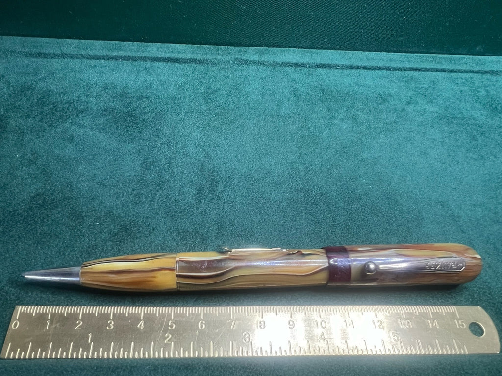 🔴 BANKER penna stiografica marmorizzata ambra DUO matita meccanica vintage