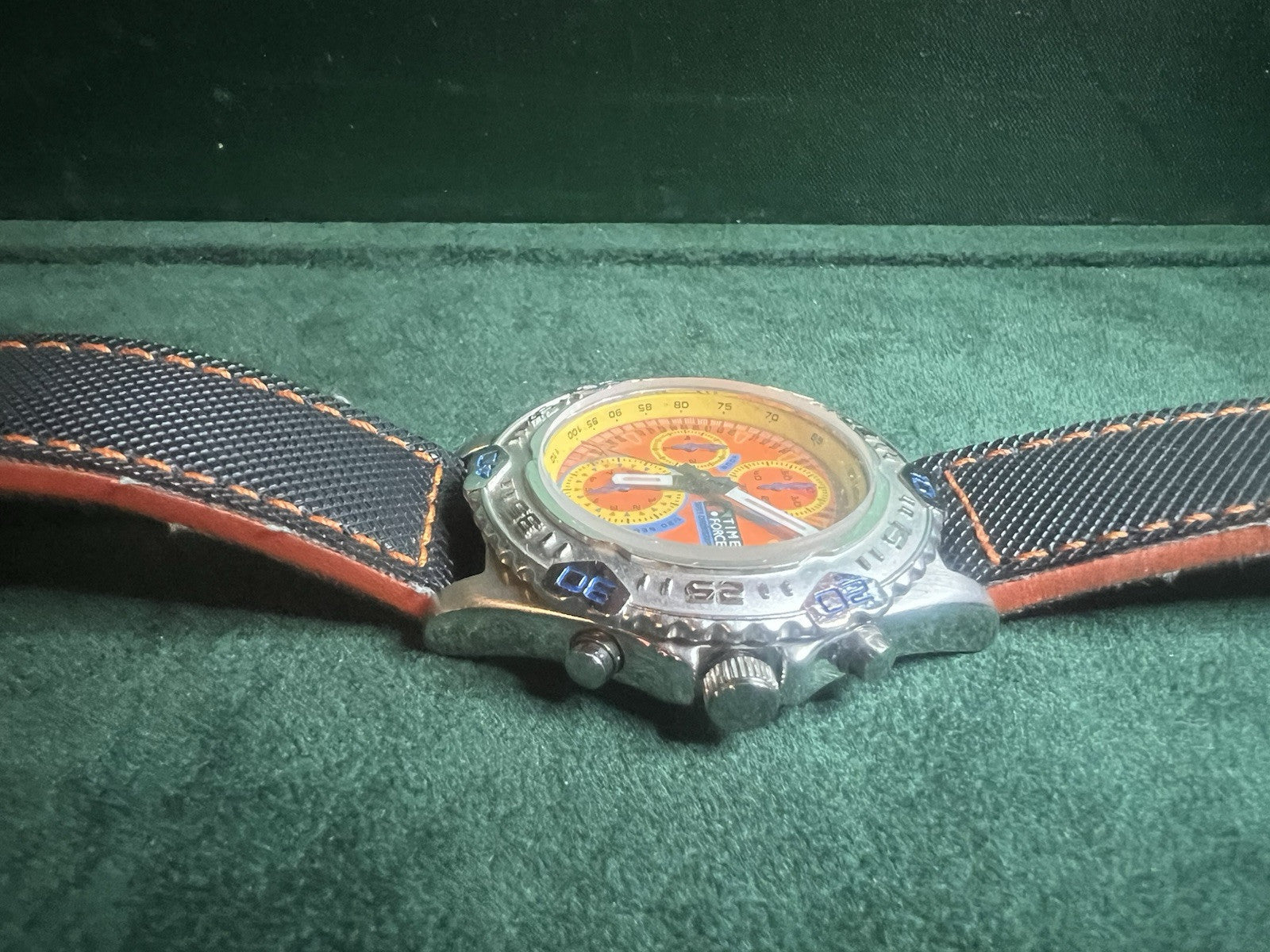 🔴 TIME FORCE cronografo orologio uomo quadrante arancione ghiera girevole