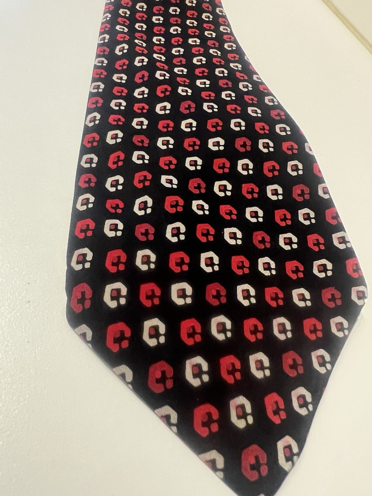 YSL Silk Tie YVES SAINT LAURENT Red Black White Pure Silk