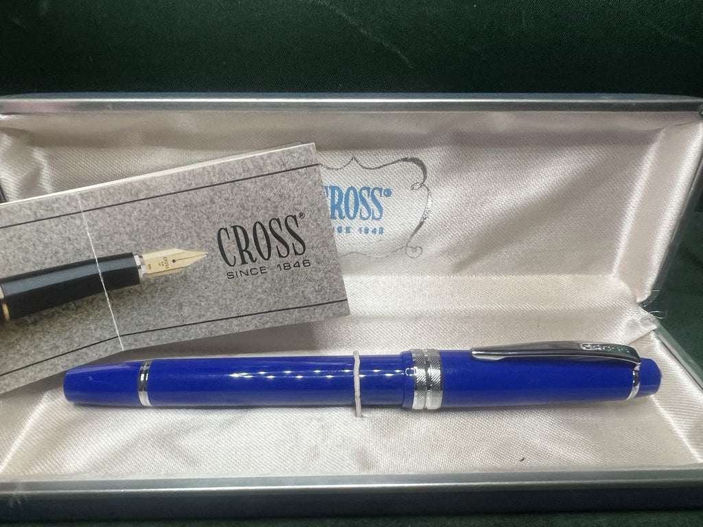 🔴 CROSS penna stilografica blu cobalto con profili cromati pennino M cartuccia